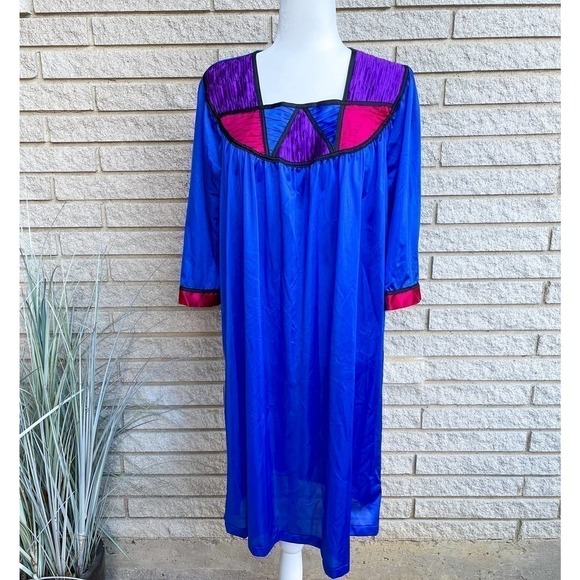 90S Nylon Nightgown Henson Kickernick Royal Blue Size Medium - Picture 2 of 8